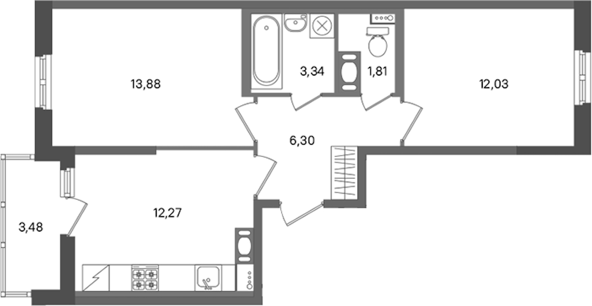 2-комнатная квартира 49.63 м², 4/11 эт., ЖК «ПАТИО. Уютный квартал»